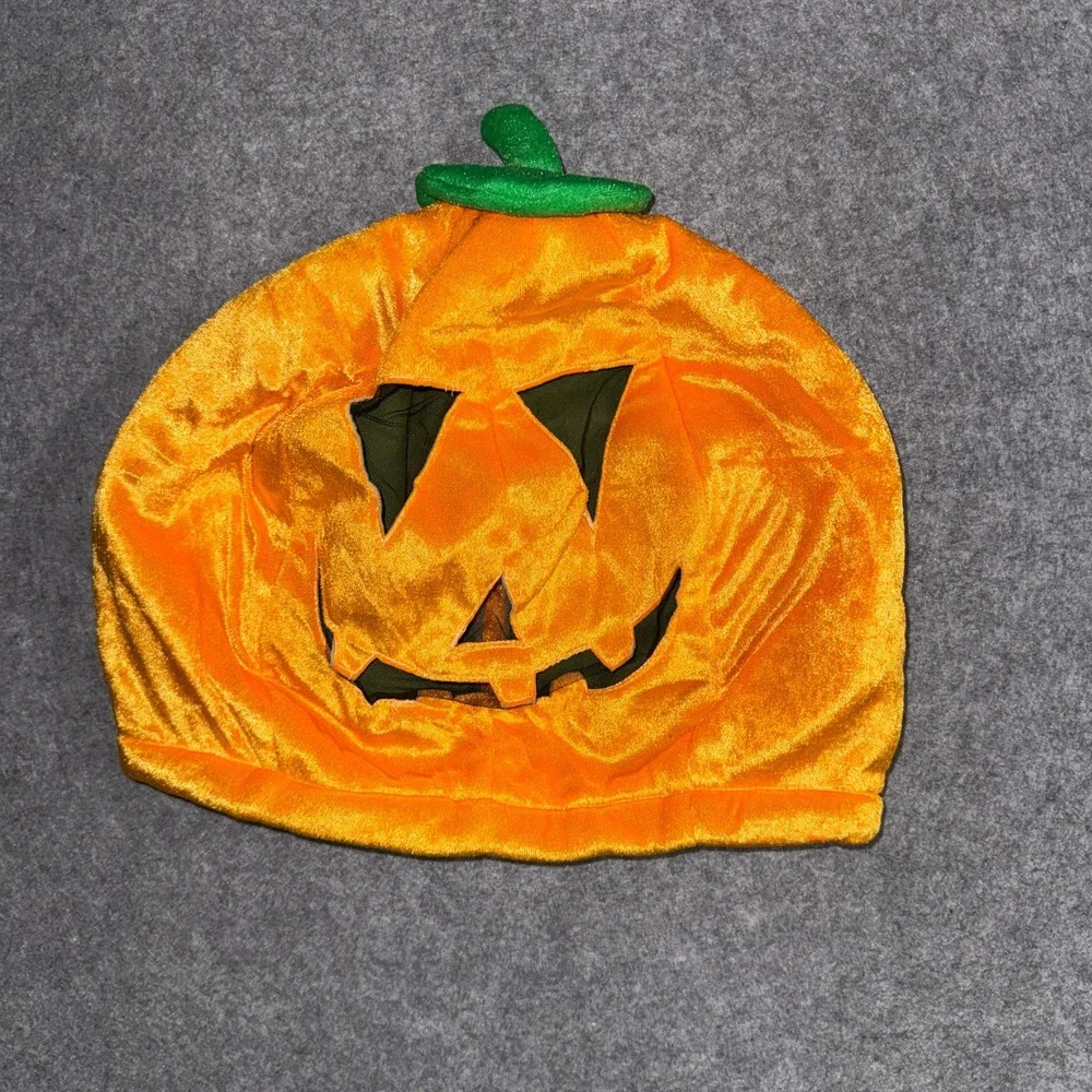 Plush Pumpkin Hat Halloween Costume Jack O Lantern Orange Velvet Adult One Size